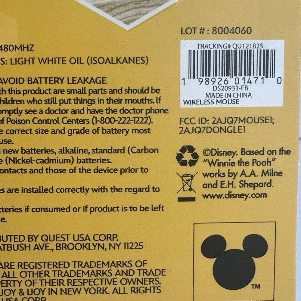 Disney Winnie The‎ Pooh Water Glitter Wireless Mouse USB Receiver New